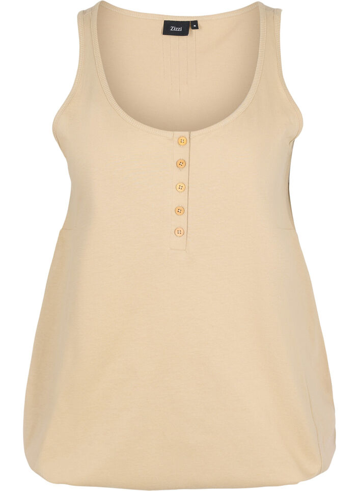 Einfarbiges Baumwolltop mit elastischem Bündchen, Humus, Packshot image number 0