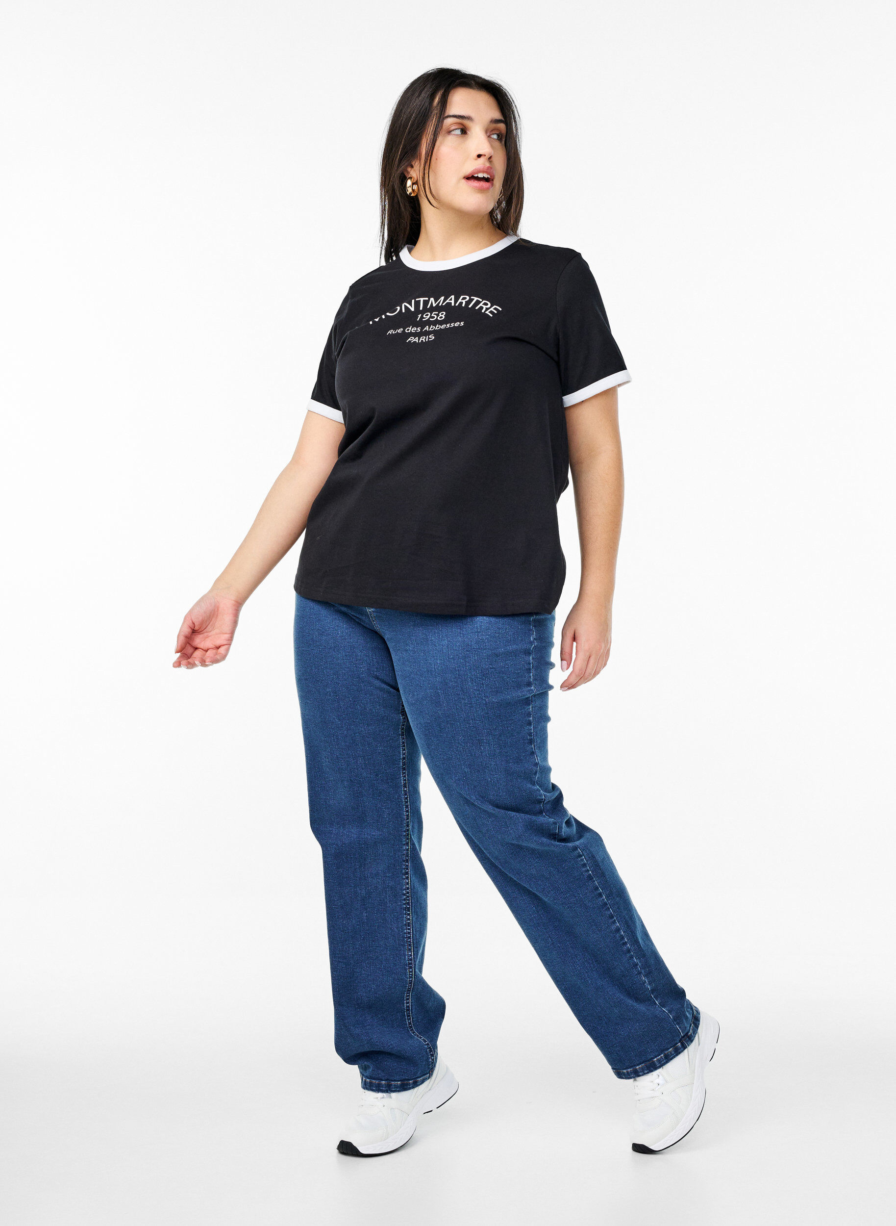 ZizziT-Shirt mit Textaufdruck, Black w.An. Wh.Paris, Model image number 2