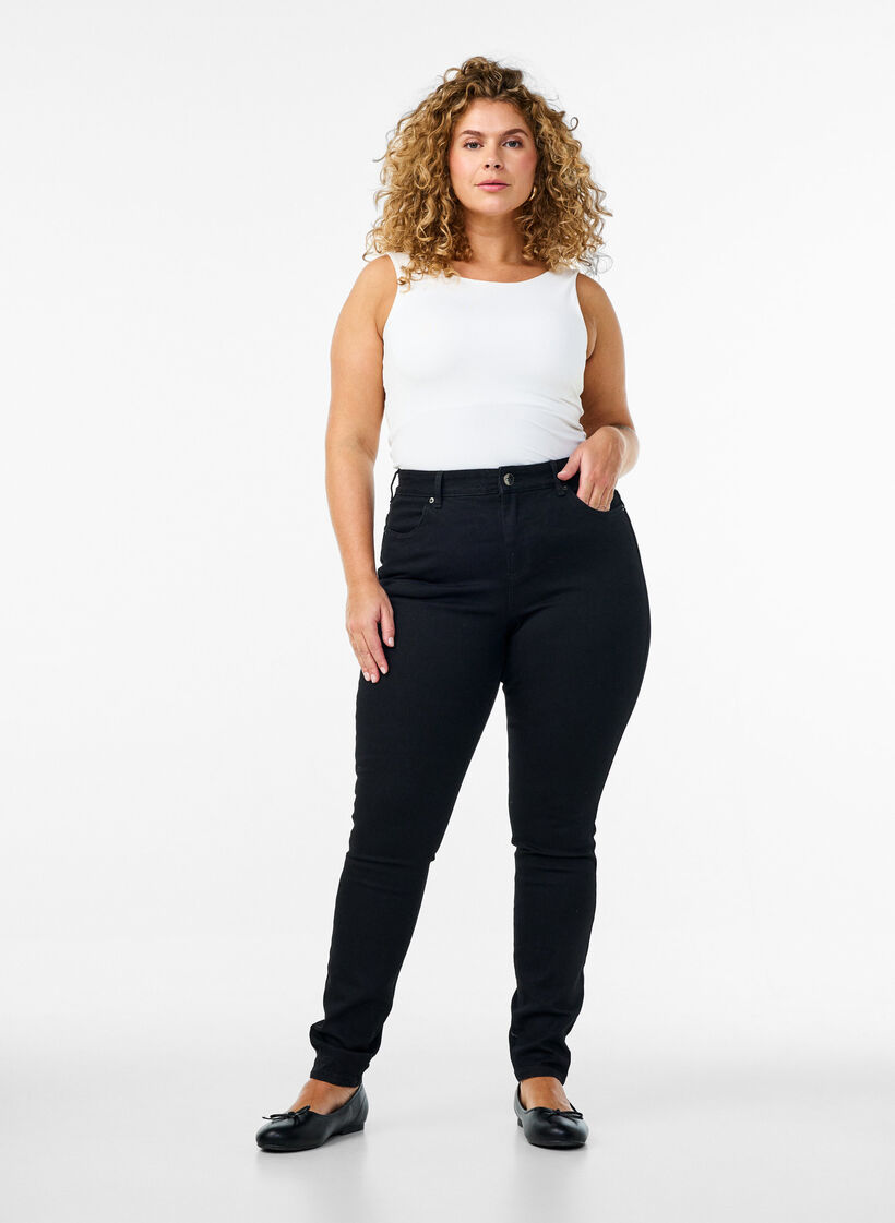 Amy Jeans mit hoher Taille und extra schlanker Passform, Schwarz, Model image number 0