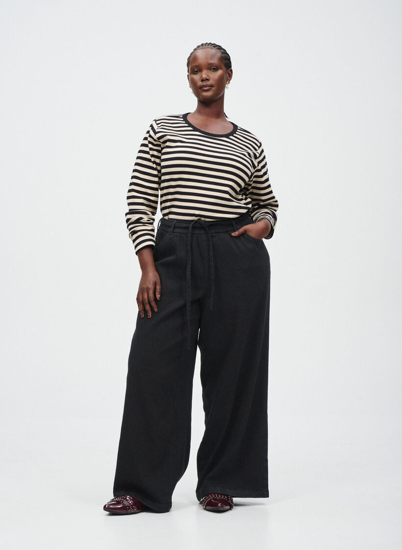 Jeans mit lockerer Passform, elastischem Bund und Tunnelzug, Schwarz, Image image number 0