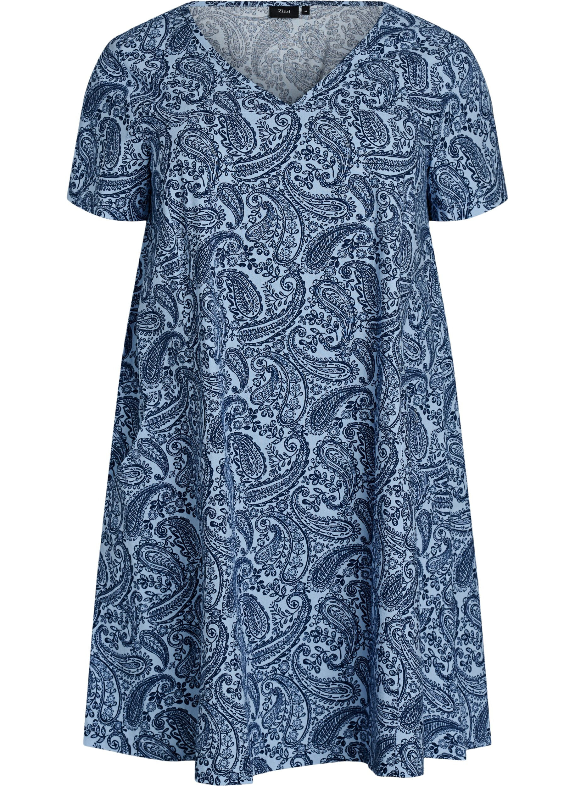ZizziKurzes A-Linien-Kleid mit Paisleymuster, Blau, Packshot image number 0