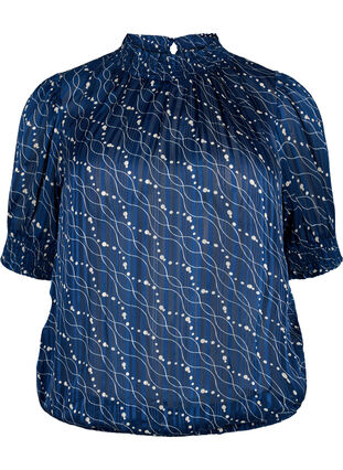 Kurzärmelige gesmokte Bluse mit Print, Dress Bl. Swirl AOP, Packshot image number 0