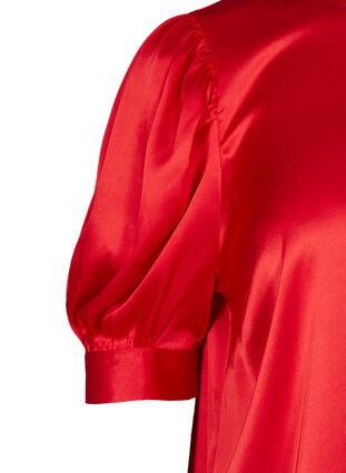 Shiny Bluse mit kurzen Puffärmeln, Racing Red ASS, Packshot image number 2