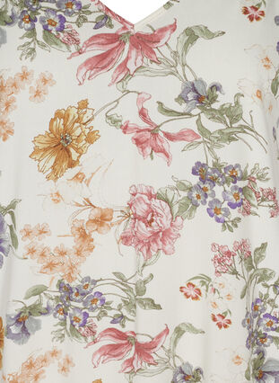 Viskosekleid mit Blumendruck und V-Ausschnitt, Creme Vintage Flower, Packshot image number 2
