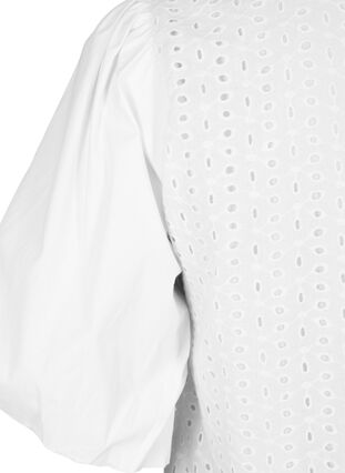 Bluse mit Puffärmeln und Spitzenmuster, Bright White, Packshot image number 3