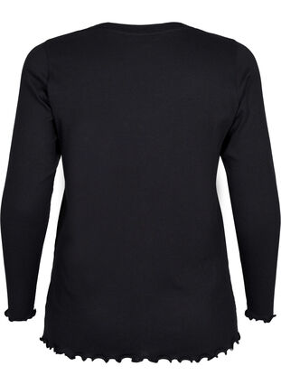 Gerippte Bluse mit langen Ärmeln und V-Ausschnitt, Black, Packshot image number 1