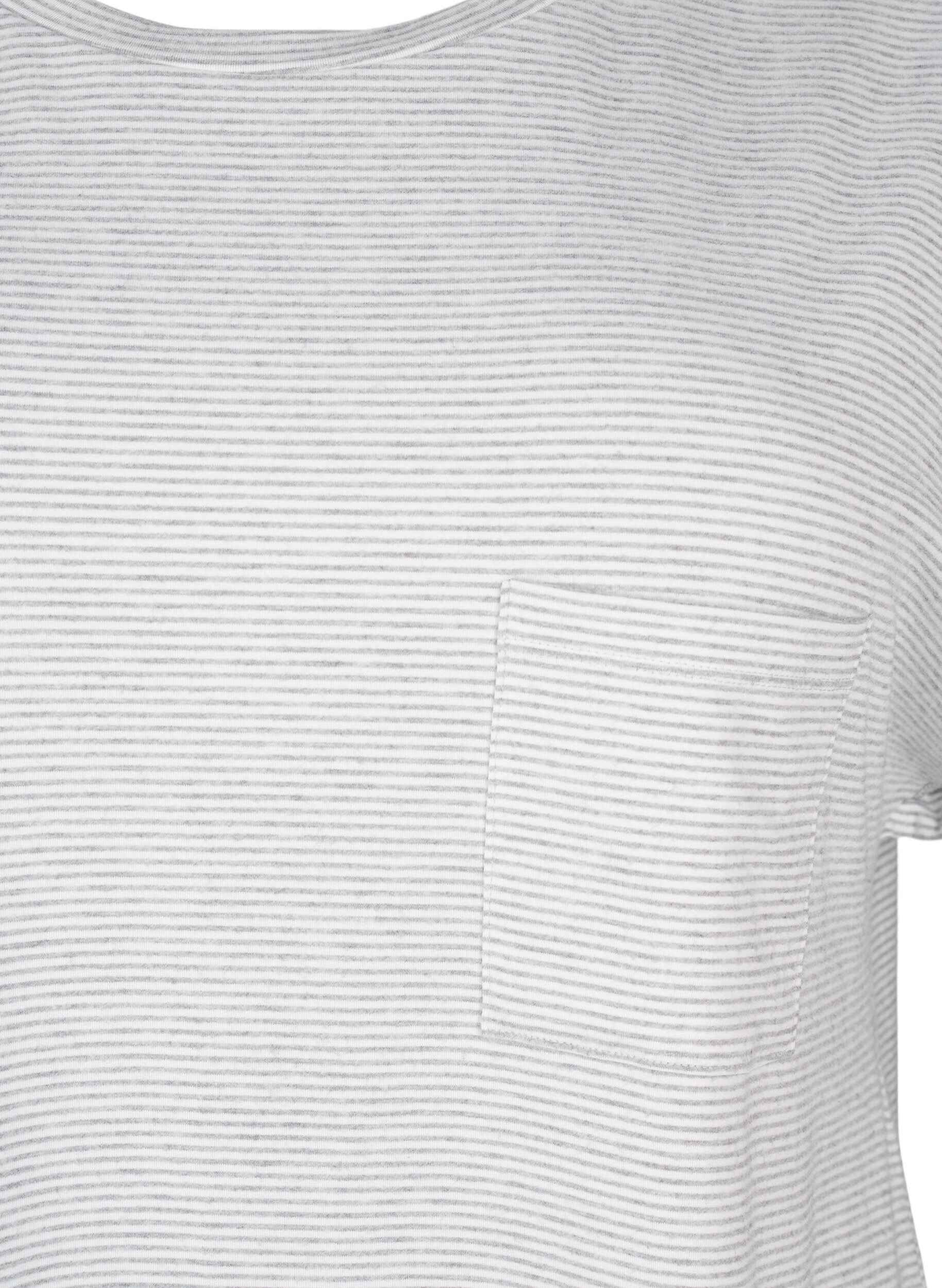 ZizziGestreiftes Nachthemd mit kurzen &Auml;rmeln, Grau, Packshot image number 2