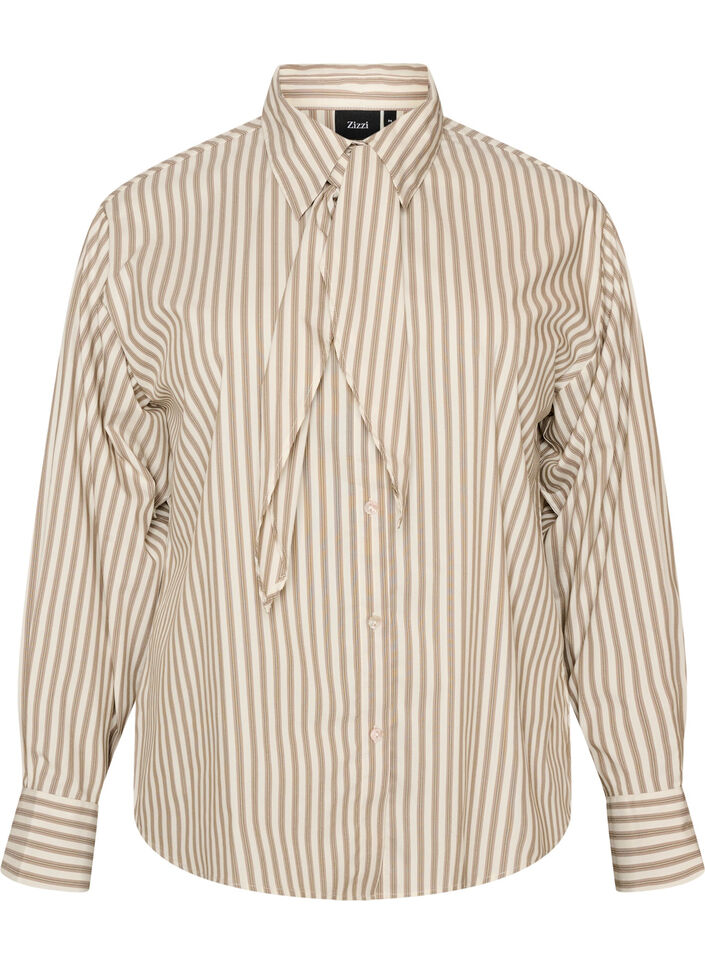 Gestreiftes Hemd mit abnehmbarer Schluppe, Beige, Packshot image number 0