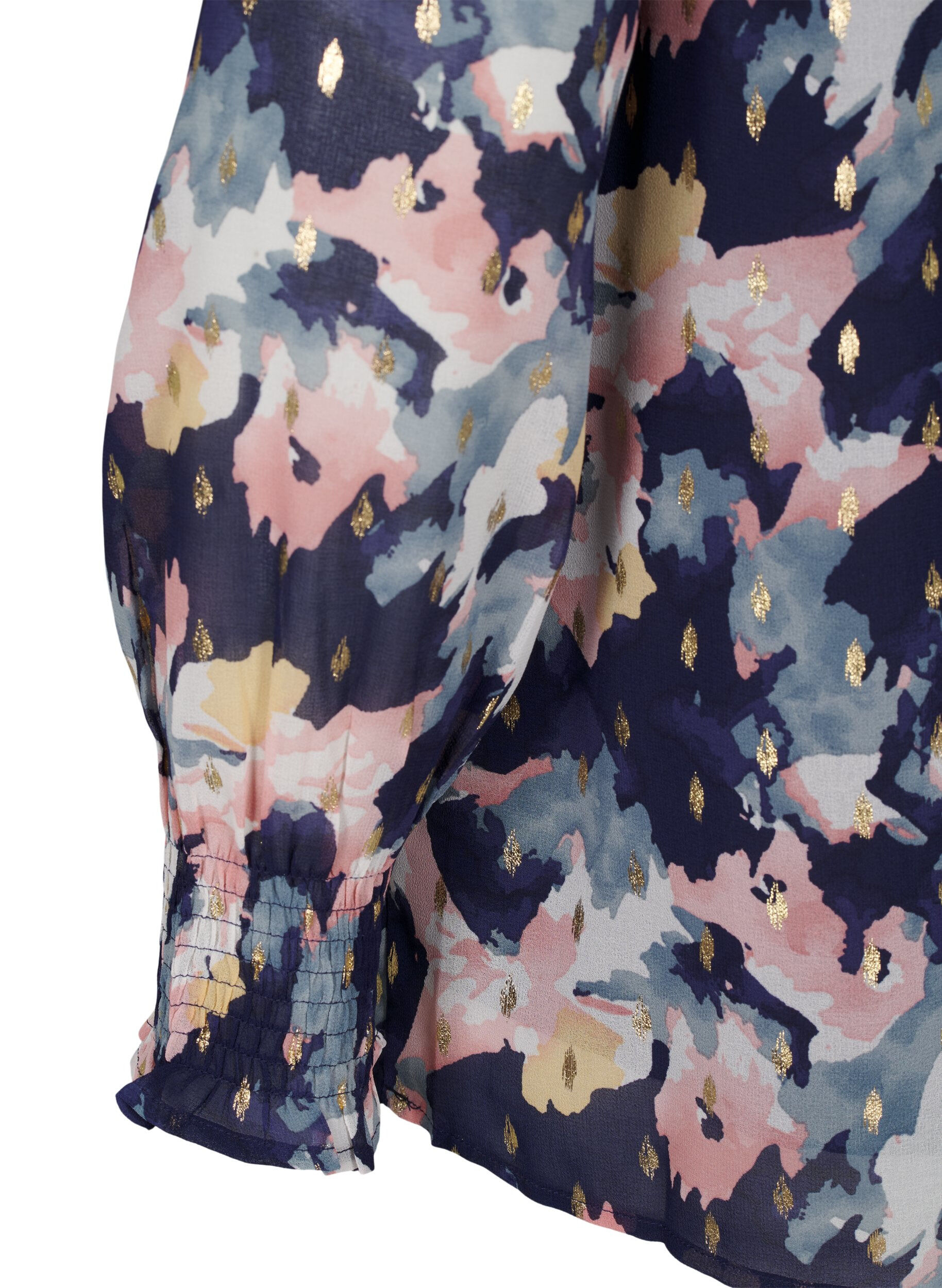 Zizzi Gebl&uuml;mte Bluse mit langen &Auml;rmeln und V-Ausschnitt, Night Sky AOP Flower, Packshot image number 3