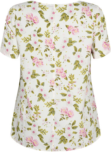 FLASH - Bluse mit kurzen Ärmeln und Print, Off White Flower, Packshot image number 1