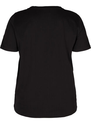T-Shirt aus Baumwolle mit Aufdruck auf der Brust, Black LADIES 98, Packshot image number 1