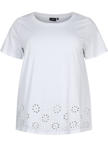 T-Shirt aus Baumwolle mit Broderi anglaise, Bright White, Packshot image number 0
