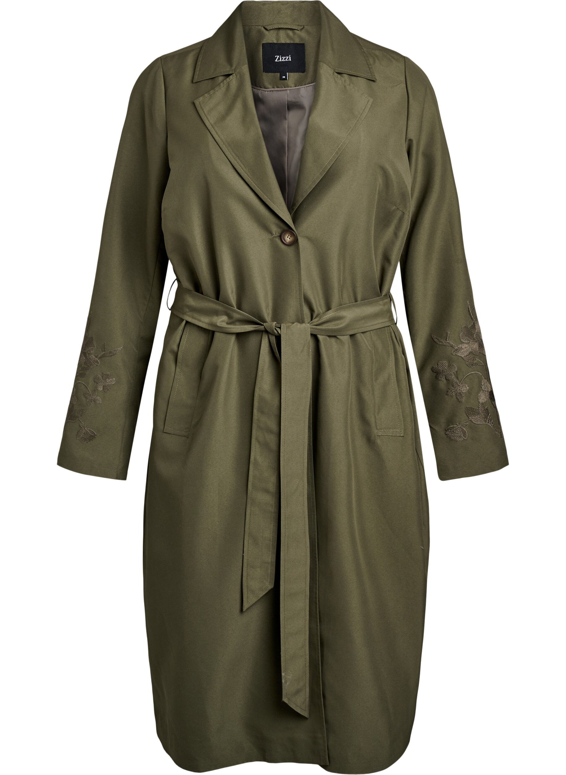 ZizziLanger Trenchcoat mit Stickerei, Gr&uuml;n, Packshot image number 0