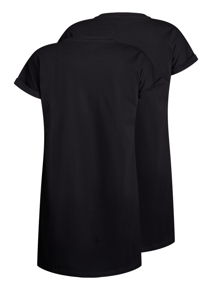 2er-Pack T-Shirt-Kleid mit kurzen Ärmeln, Schwarz, Packshot image number 1