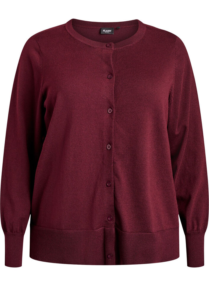 Feinstrick-Strickjacke mit Rundhalsausschnitt, Rot, Packshot image number 0
