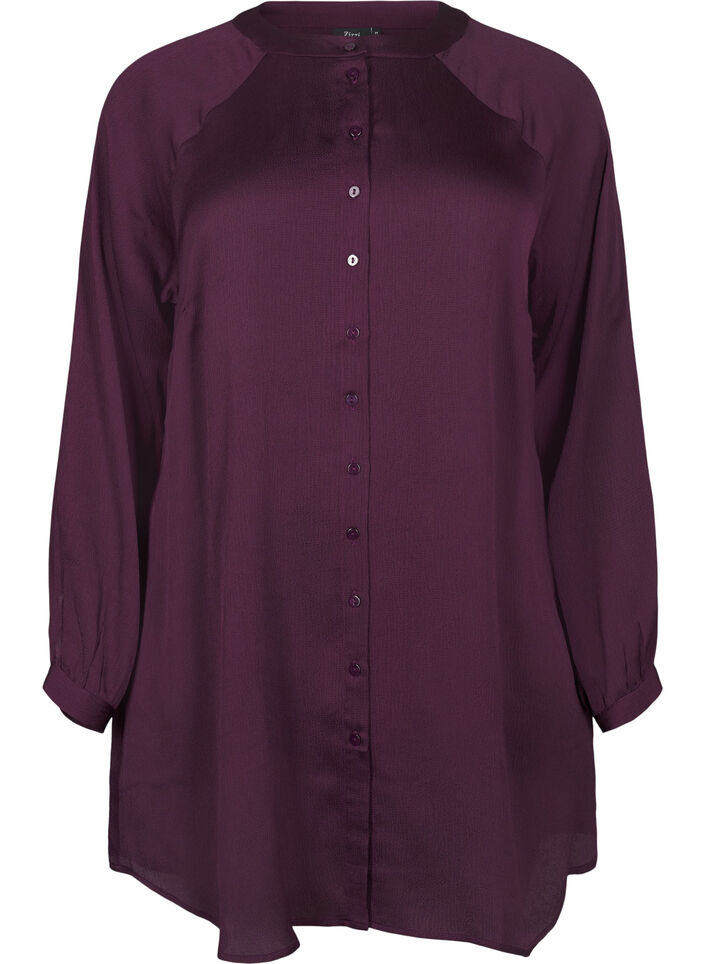 Lange Bluse mit Knöpfen und langen Ärmeln, Potent Purple, Packshot image number 0