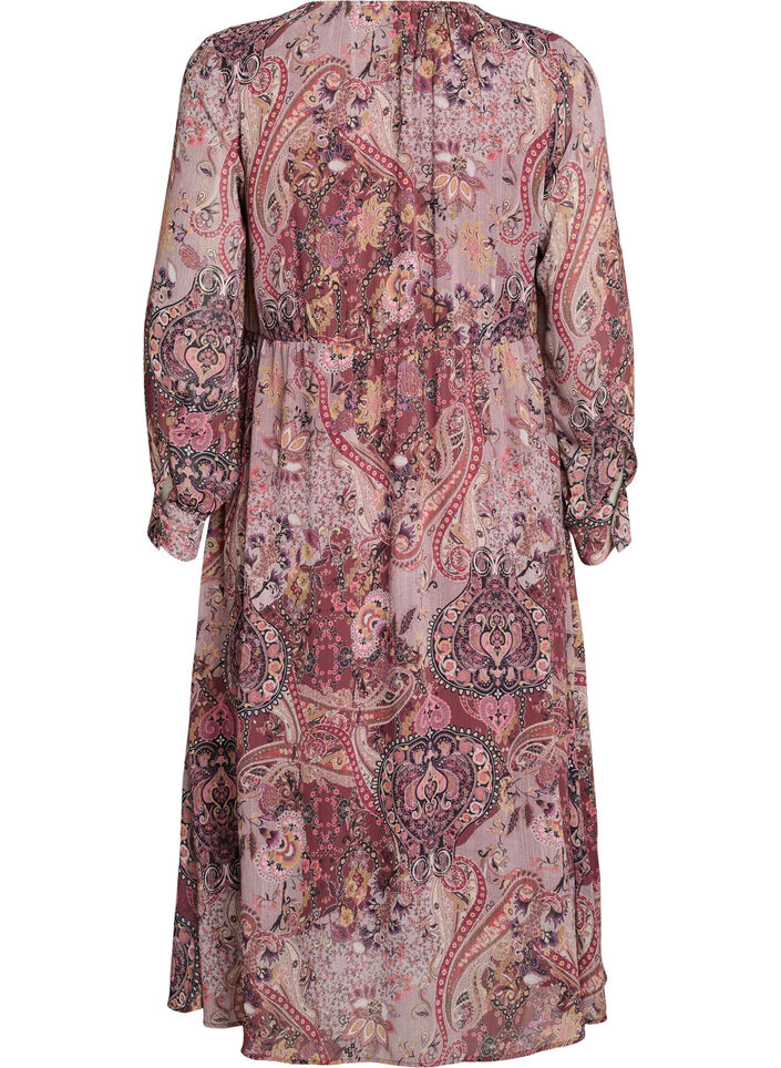 Midikleid mit Paisley-Muster und elastischem Bund, Lila, Packshot image number 1