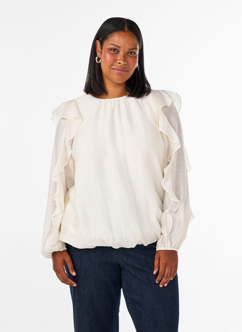Ballonbluse mit R&uuml;schen, Vanille, Model image number 0