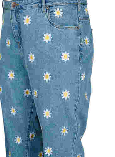 Cropped Mille Jeans mit gestickten Blumen, Light Blue Flower, Packshot image number 2