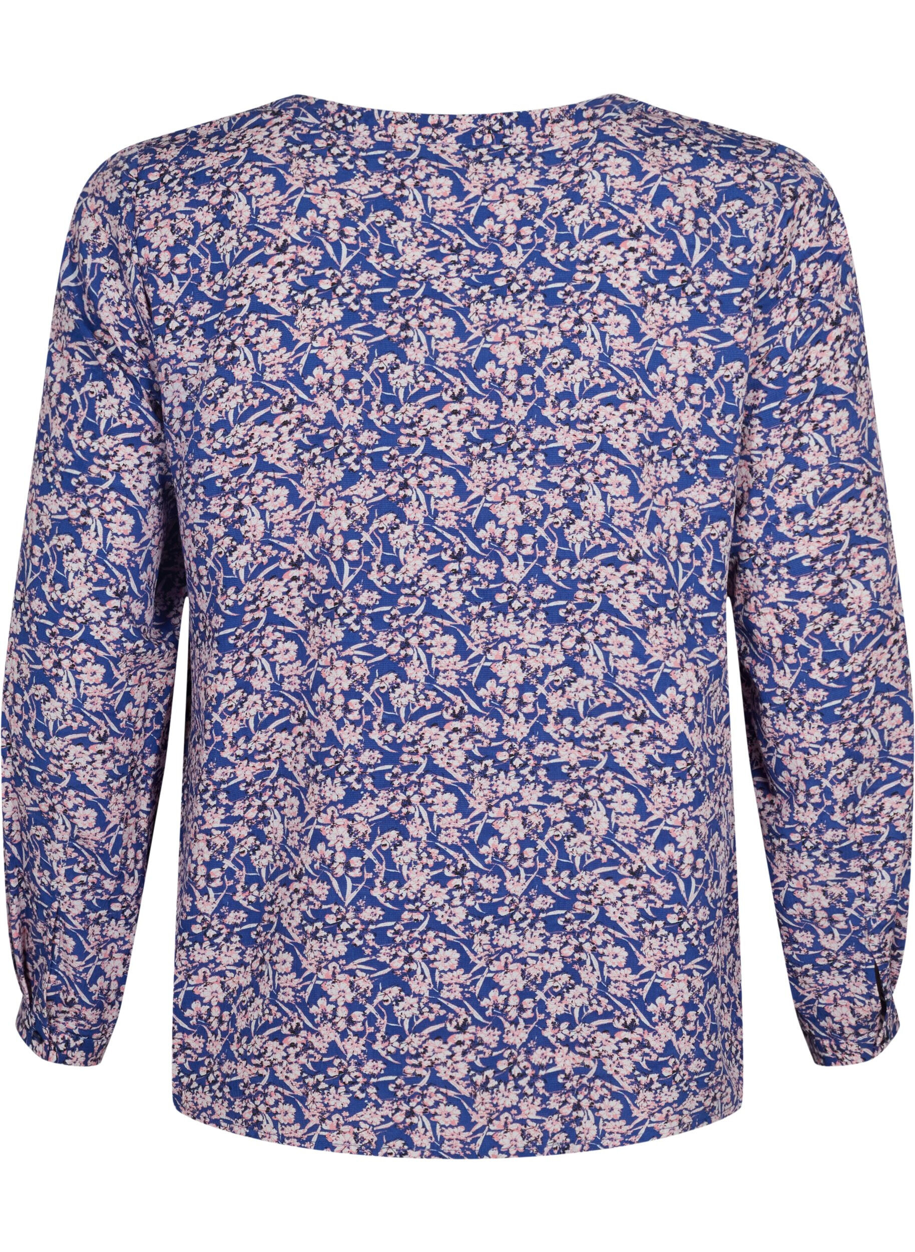 ZizziFLASH - Lang&auml;rmelige Bluse mit Print, Strong Blue Flower, Packshot image number 1