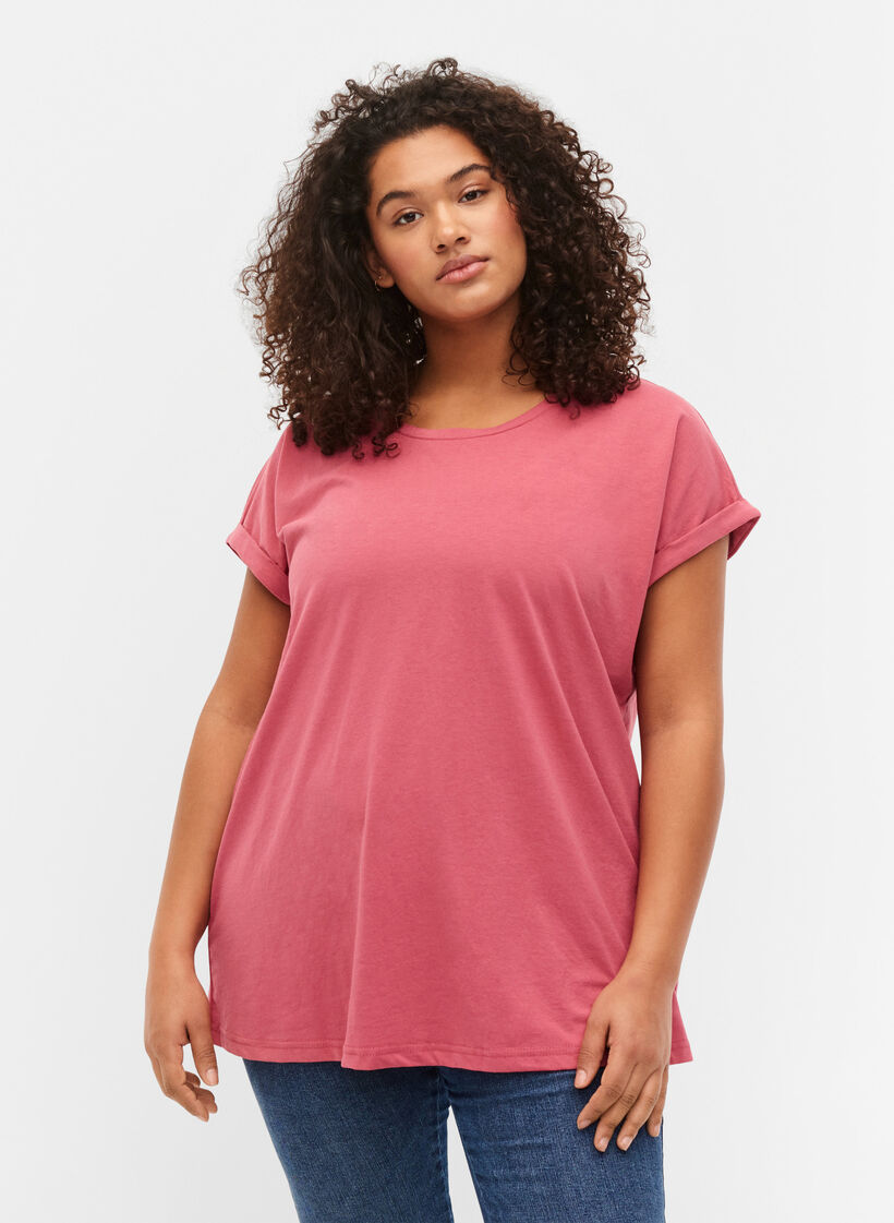 Kurzärmeliges T-Shirt aus einer Baumwollmischung, Rasperry Pink, Model image number 0