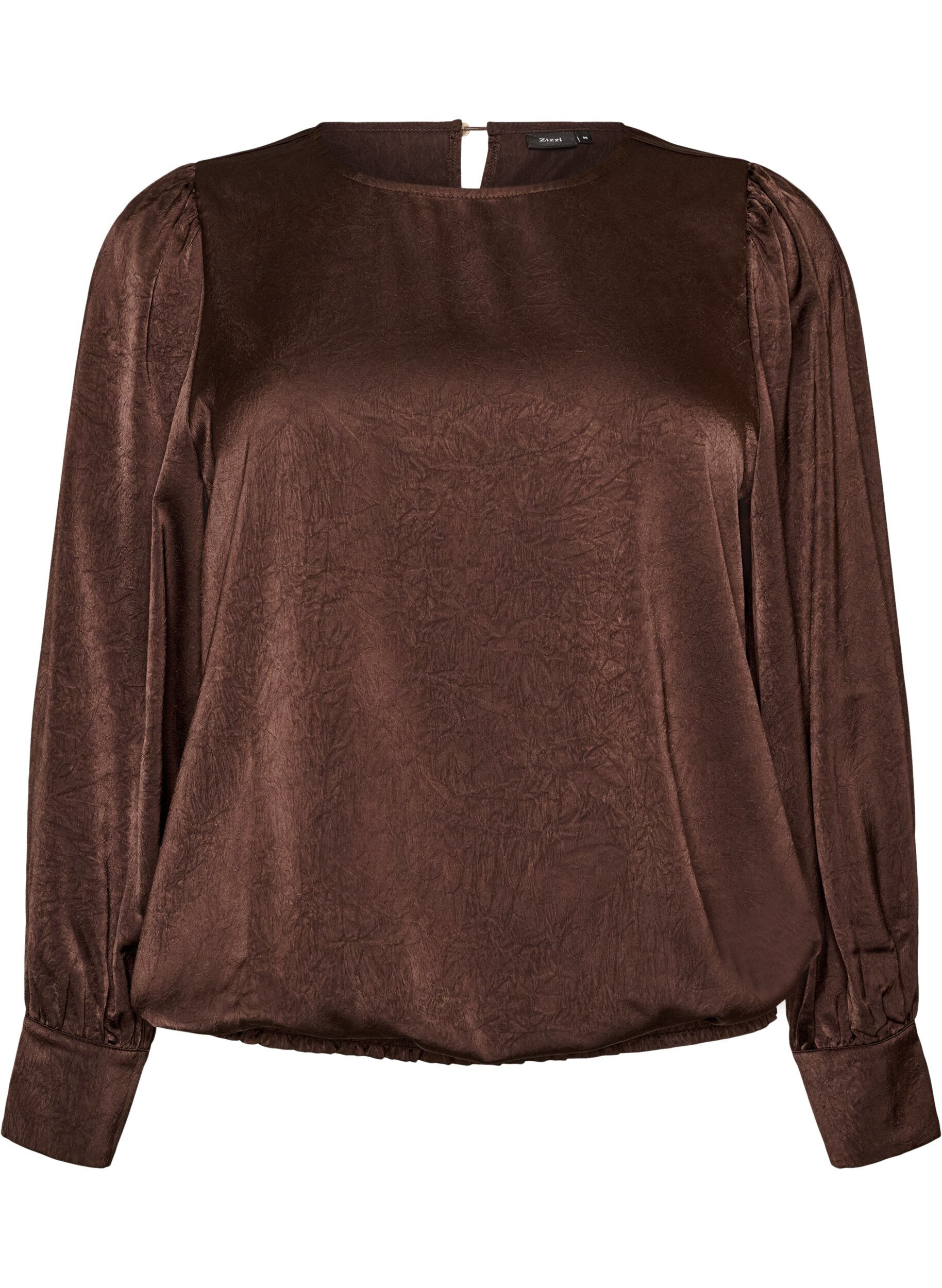 ZizziBluse im Satin-Look mit Ballonform, Braun, Packshot image number 0