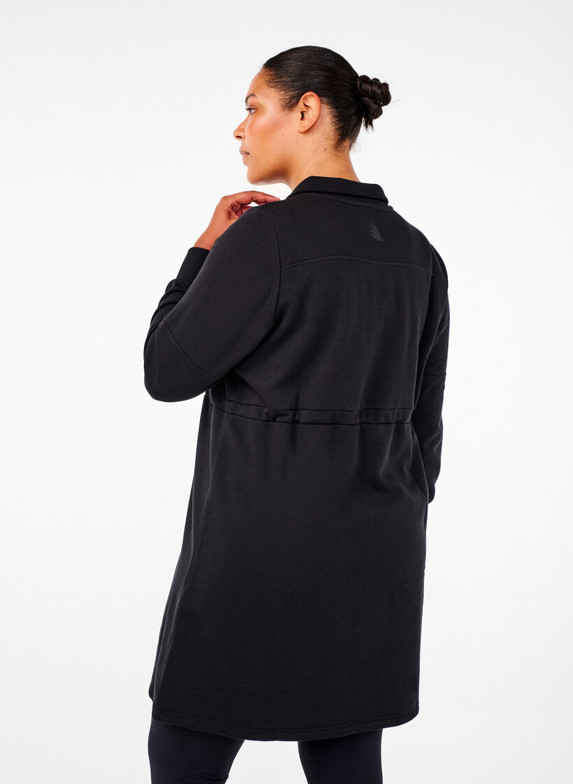 Kurzes Sweatshirtkleid mit Stehkragen und verstellbarer Taille, Black, Model image number 1