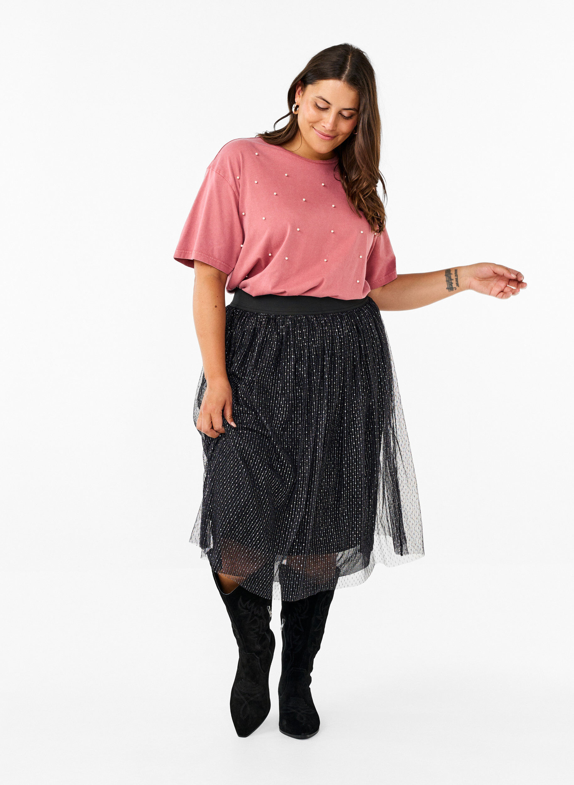 ZizziT-Shirt mit Perlen, Heather Rose Washed, Model image number 2