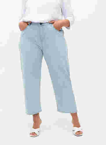 Straight Jeans mit Knöchellänge, Light Blue Stripe, Model image number 2