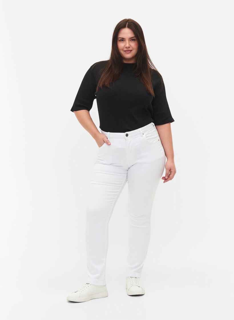 Slim Fit Emily Jeans mit normaler Taillenh&ouml;he, Wei&szlig;, Model image number 0