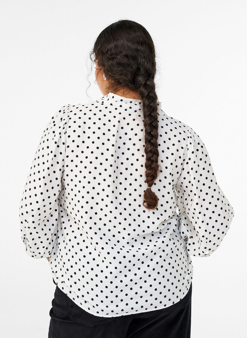 Bluse mit P&uuml;nktchenmuster und 3/4-&Auml;rmeln, Wei&szlig;, Model image number 2
