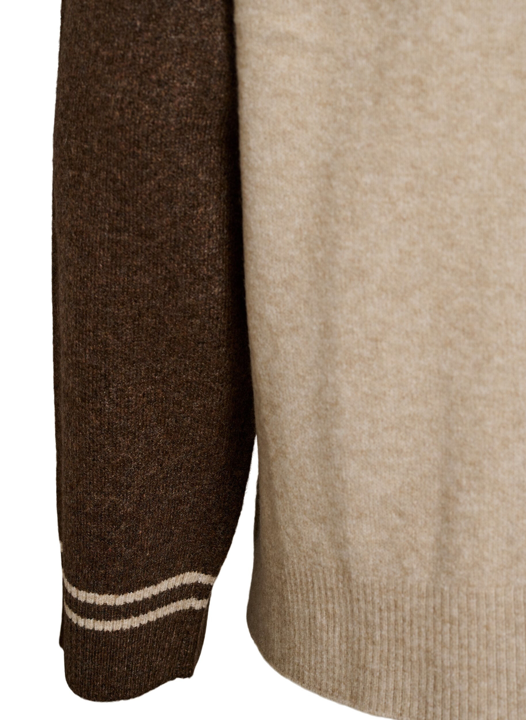 ZizziStrickjacke mit Kontrast&auml;rmeln und Kragen, Beige, Packshot image number 3