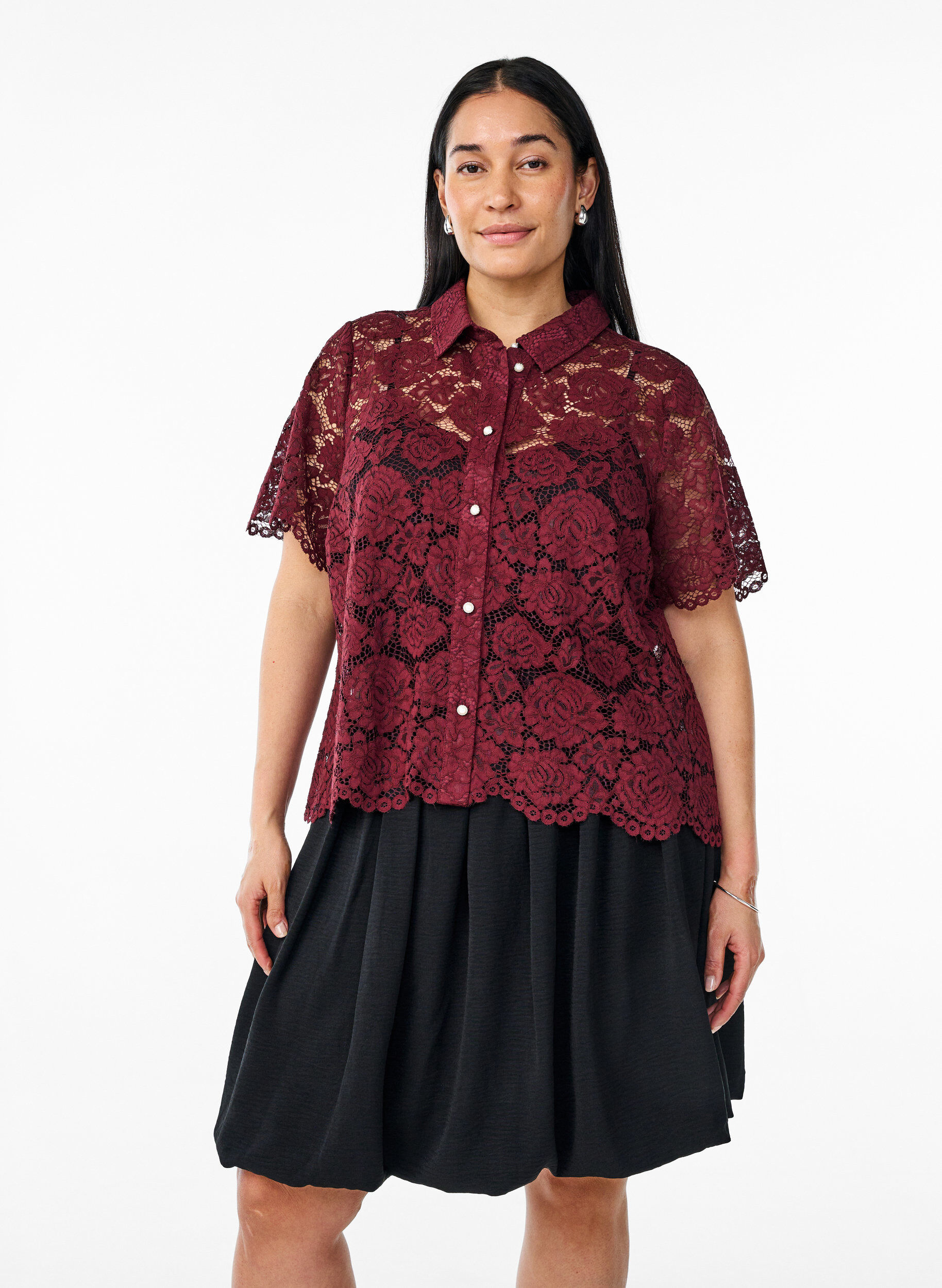 ZizziKurzer Ballonrock mit elastischem Bund, Schwarz, Model image number 0