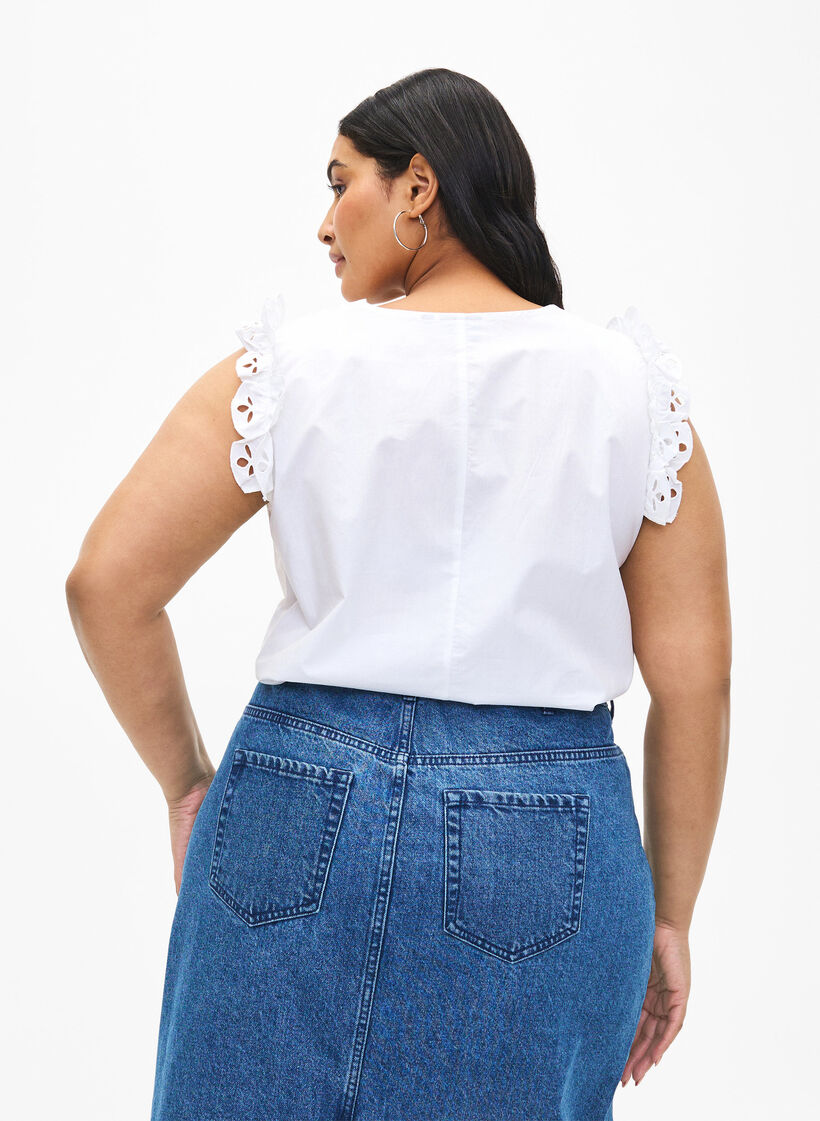 Ärmelloses Baumwolltop mit Rüschen, Weiß, Model image number 2