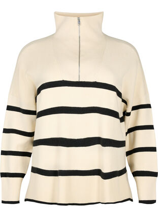 Pullover mit Streifen und hohem Kragen	, Birch w. Black, Packshot image number 0