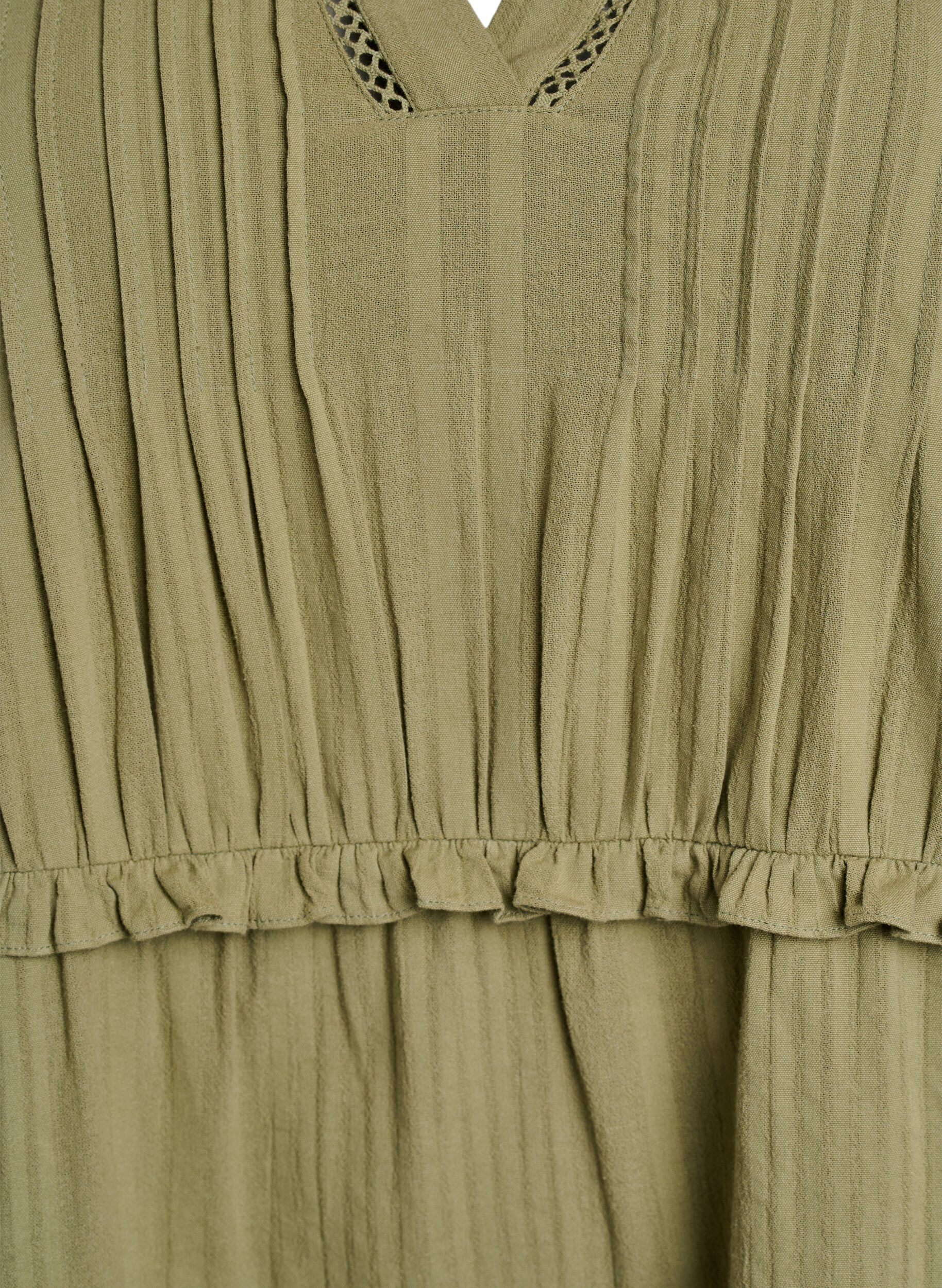 ZizziBaumwollkleid mit 3/4-&Auml;rmeln und R&uuml;schen, Gr&uuml;n, Packshot image number 2