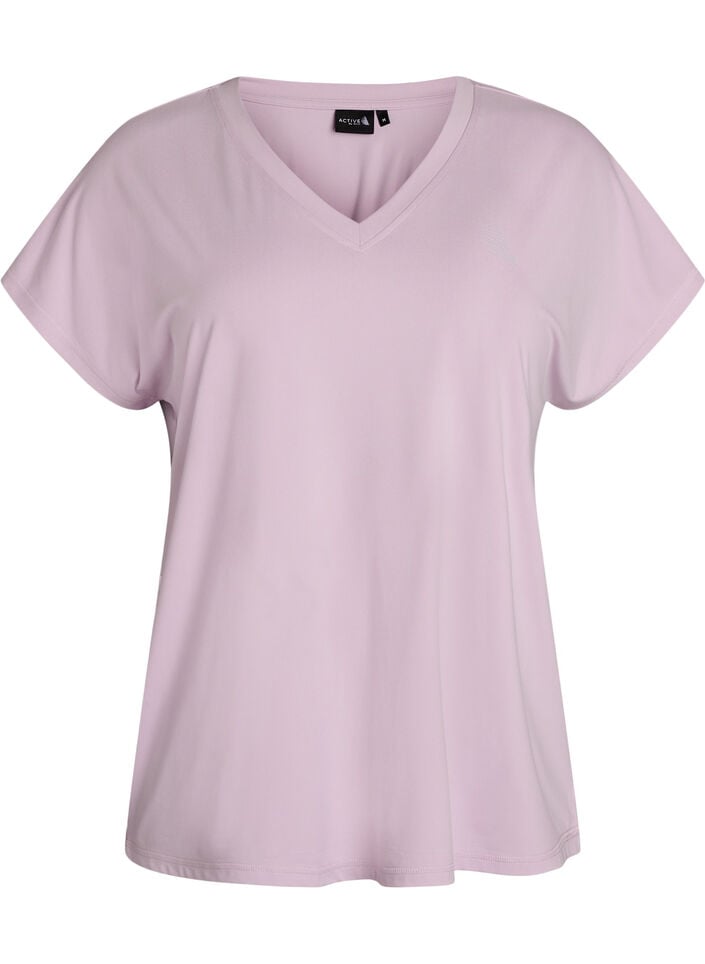 Lockeres Trainings-T-Shirt mit V-Ausschnitt, lila, Packshot image number 0