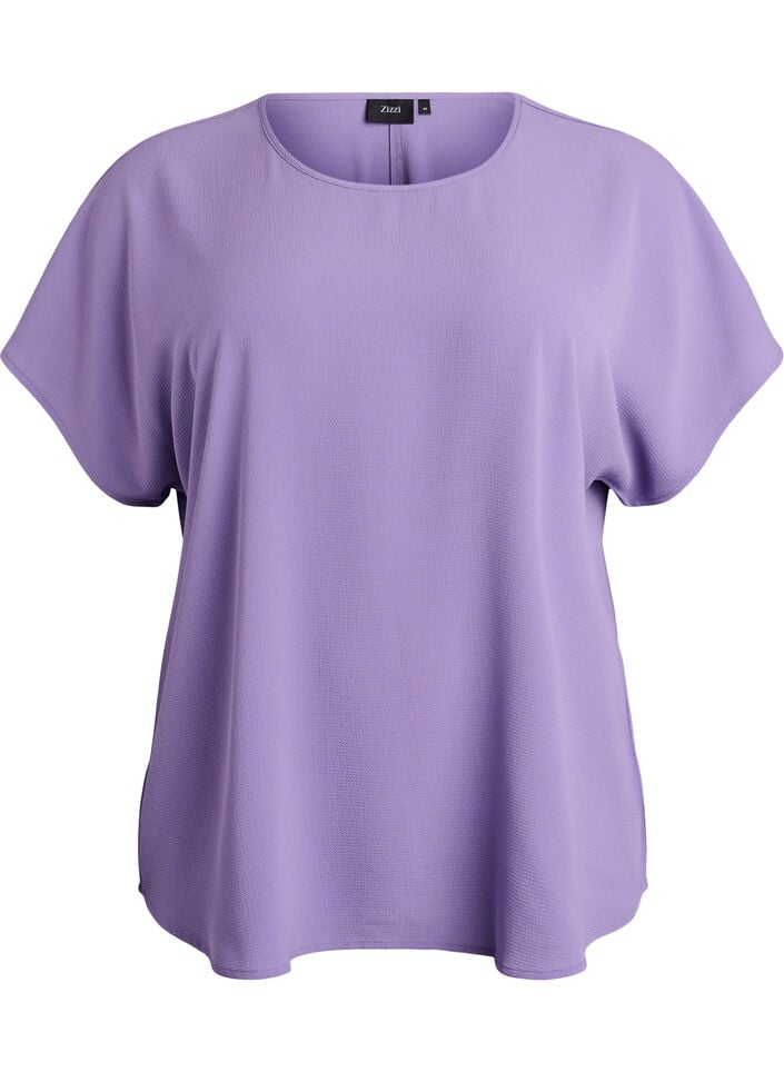 Bluse mit kurzen &Auml;rmeln und Rundhalsausschnitt, lila, Packshot image number 0
