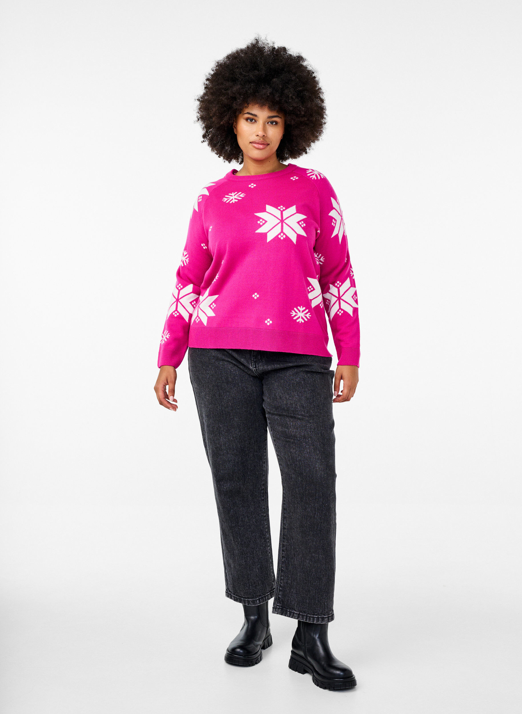 ZizziStrickpullover mit Schneeflockenmuster, Pink, Model image number 1
