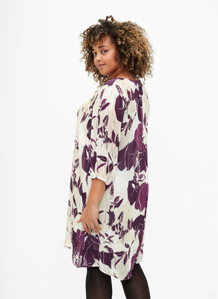 Bedrucktes Kleid mit V-Ausschnitt und 3/4-Ärmeln, D.Purple Graphic AOP, Model image number 1