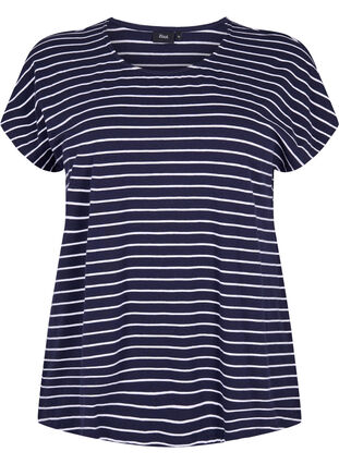T-Shirt aus Baumwolle mit Streifen, Night Sky W. Stripe, Packshot image number 0