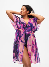 Strand-Kimono mit Druck, Purple Swirl, Model