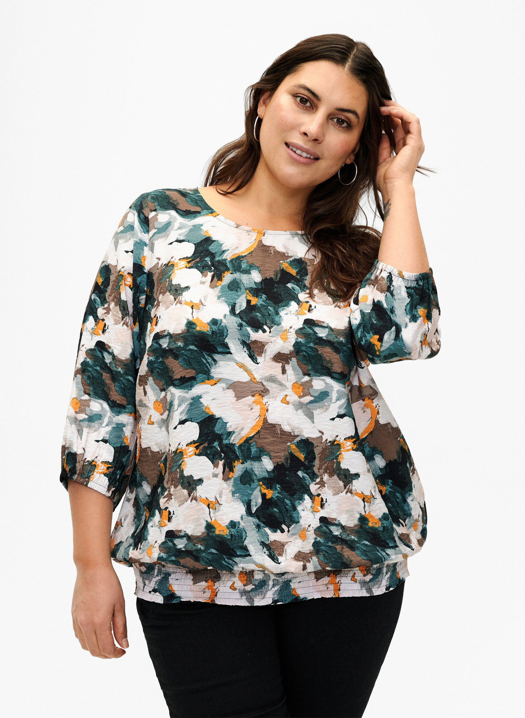 ZizziGesmokte Bluse aus Viskose mit Print, Duck Gr. Forest AOP, Model image number 0