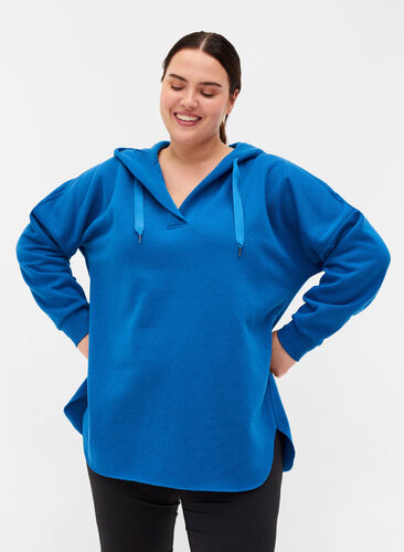 Sweatshirt mit Kapuze und Schlitz, Daphne Blue, Model image number 0