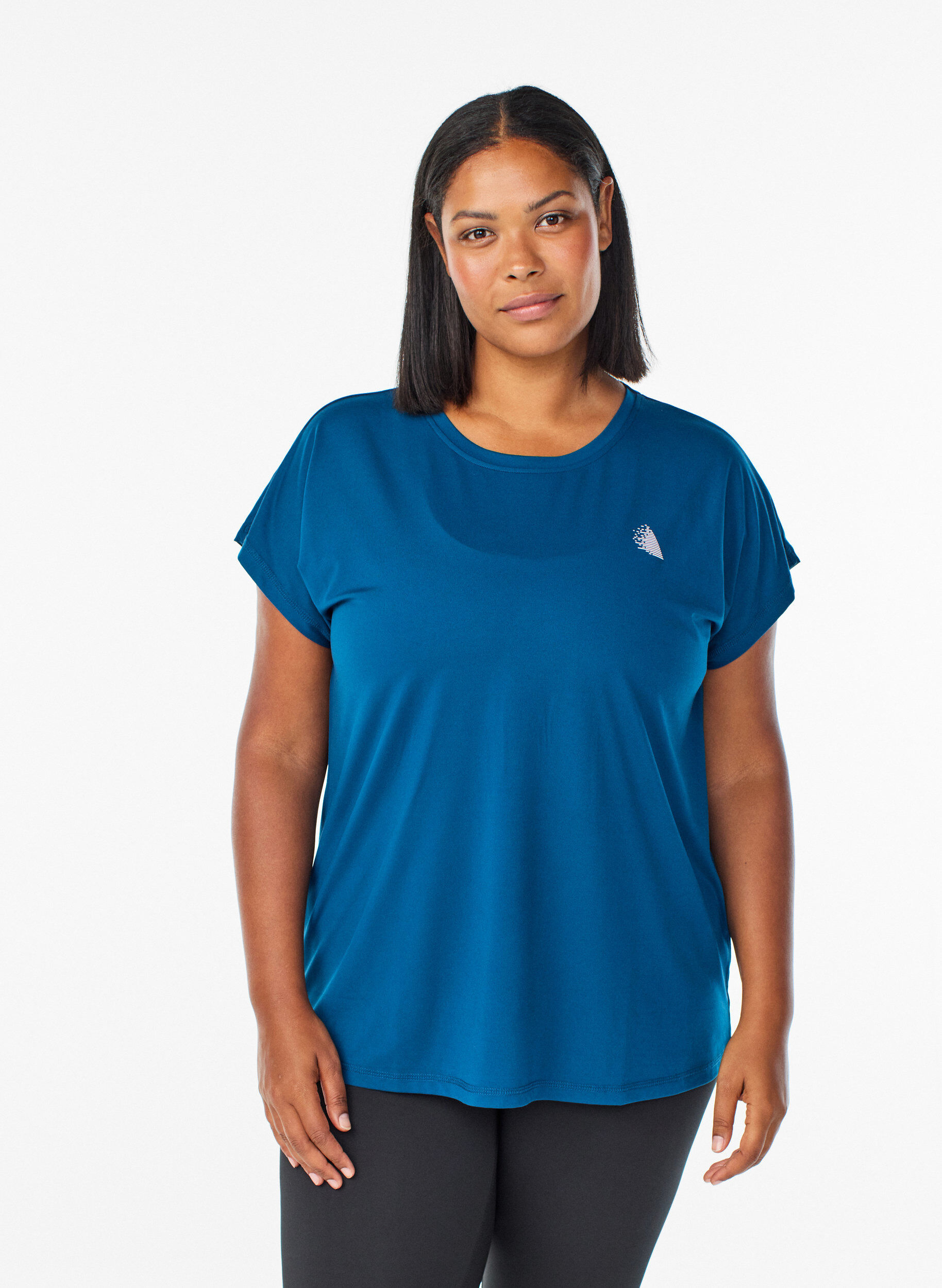 Einfarbiges Trainings-T-Shirt, Blau, Model