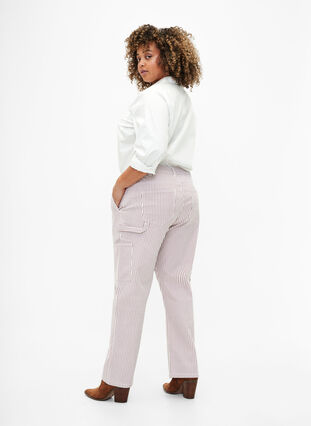Gestreifte Cargo-Jeans mit gerader Passform, Rose White Stripe, Model image number 1