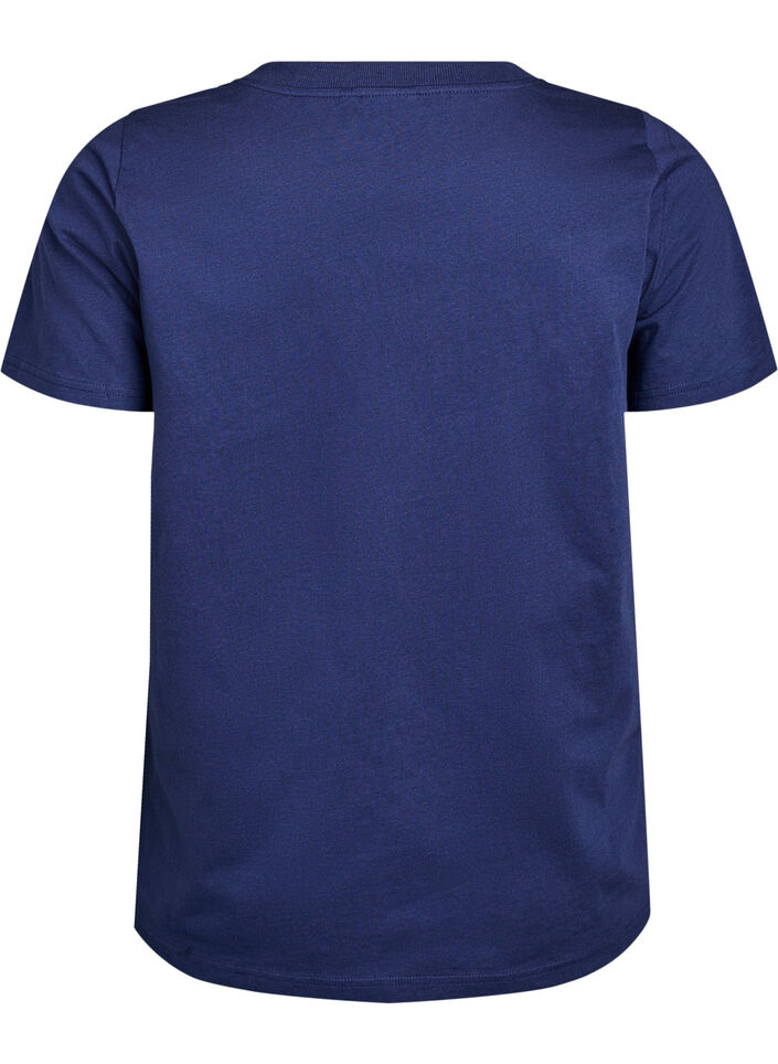 Einfaches T-Shirt aus Baumwolle mit V-Ausschnitt., Blau, Packshot image number 1
