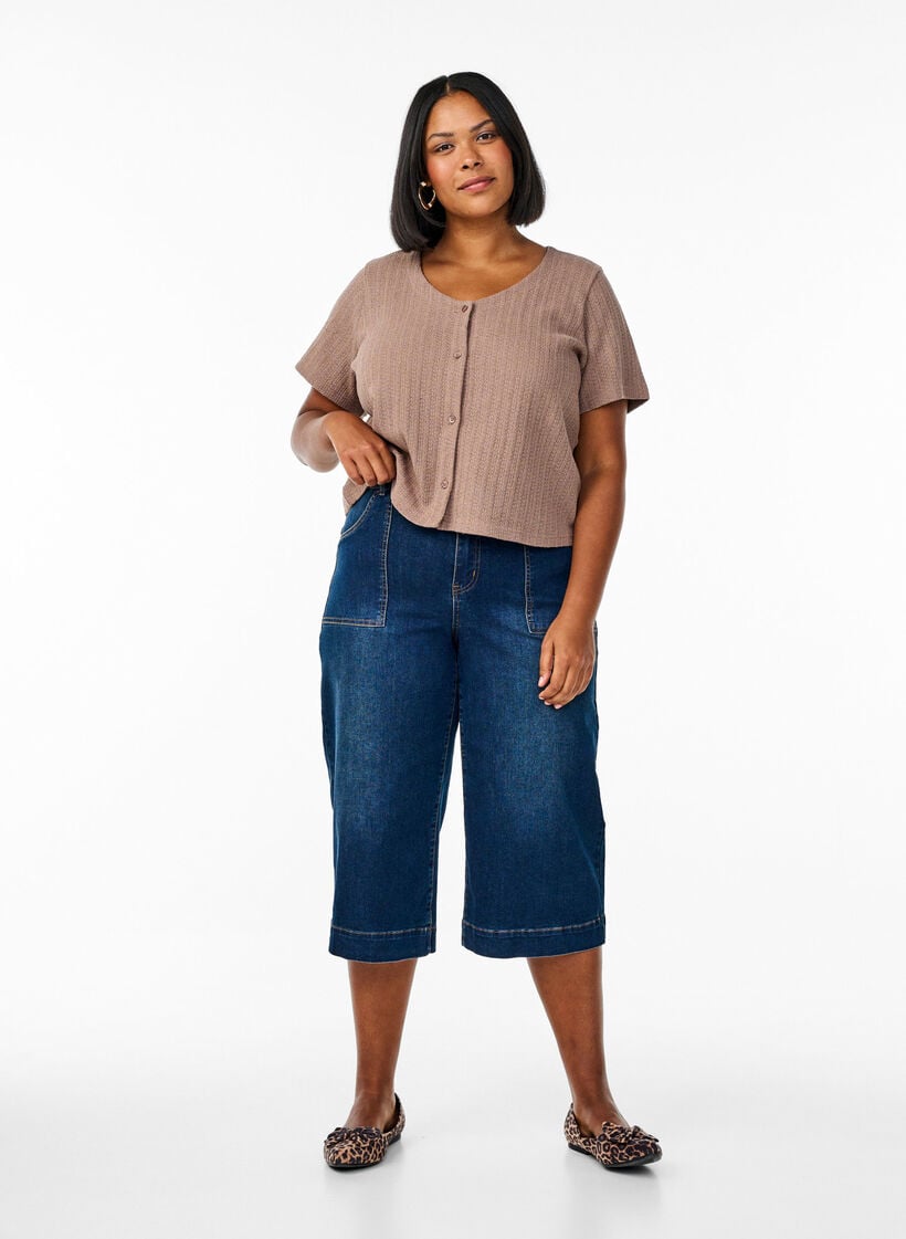 Strickjacke aus Jersey mit kurzen Ärmeln, Braun, Model image number 1