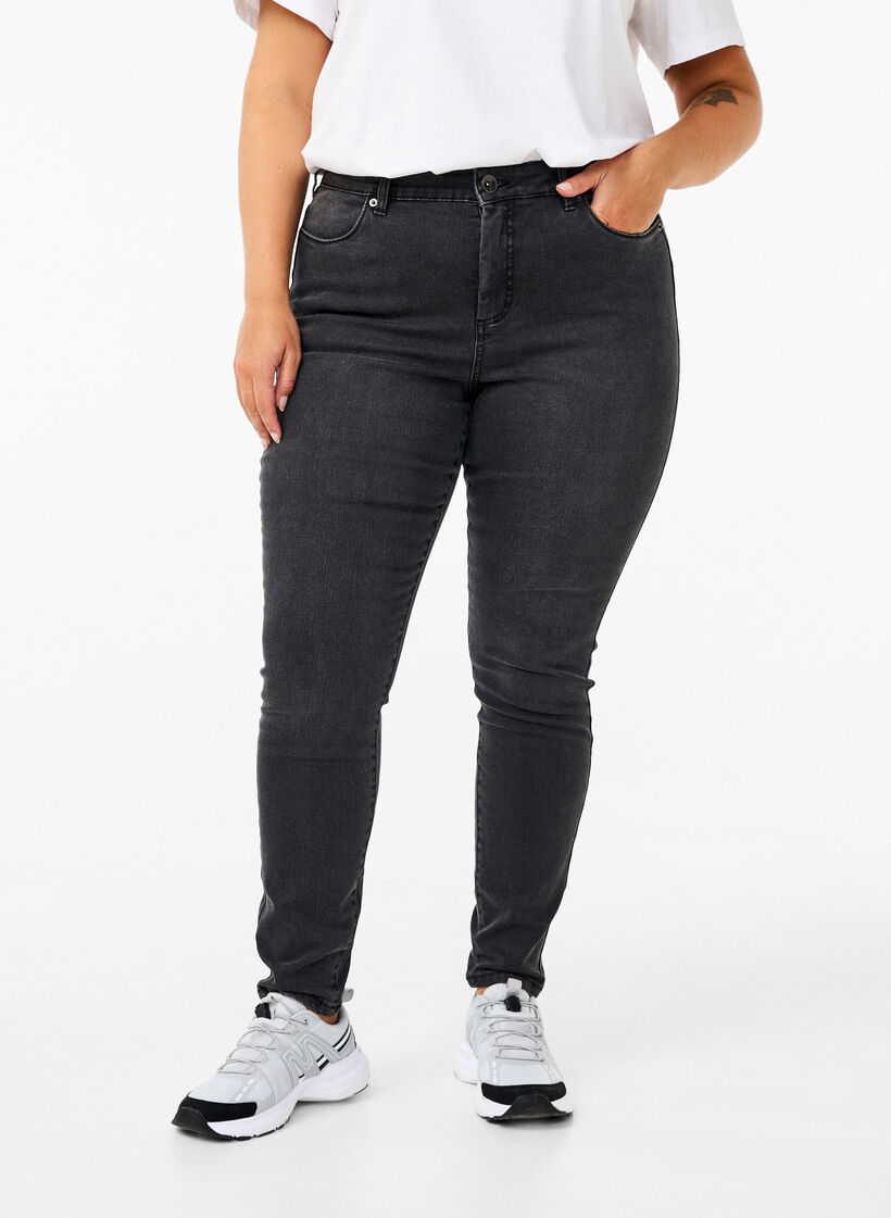 Amy Jeans mit hoher Taille und extra schlanker Passform, Grau, Model image number 2