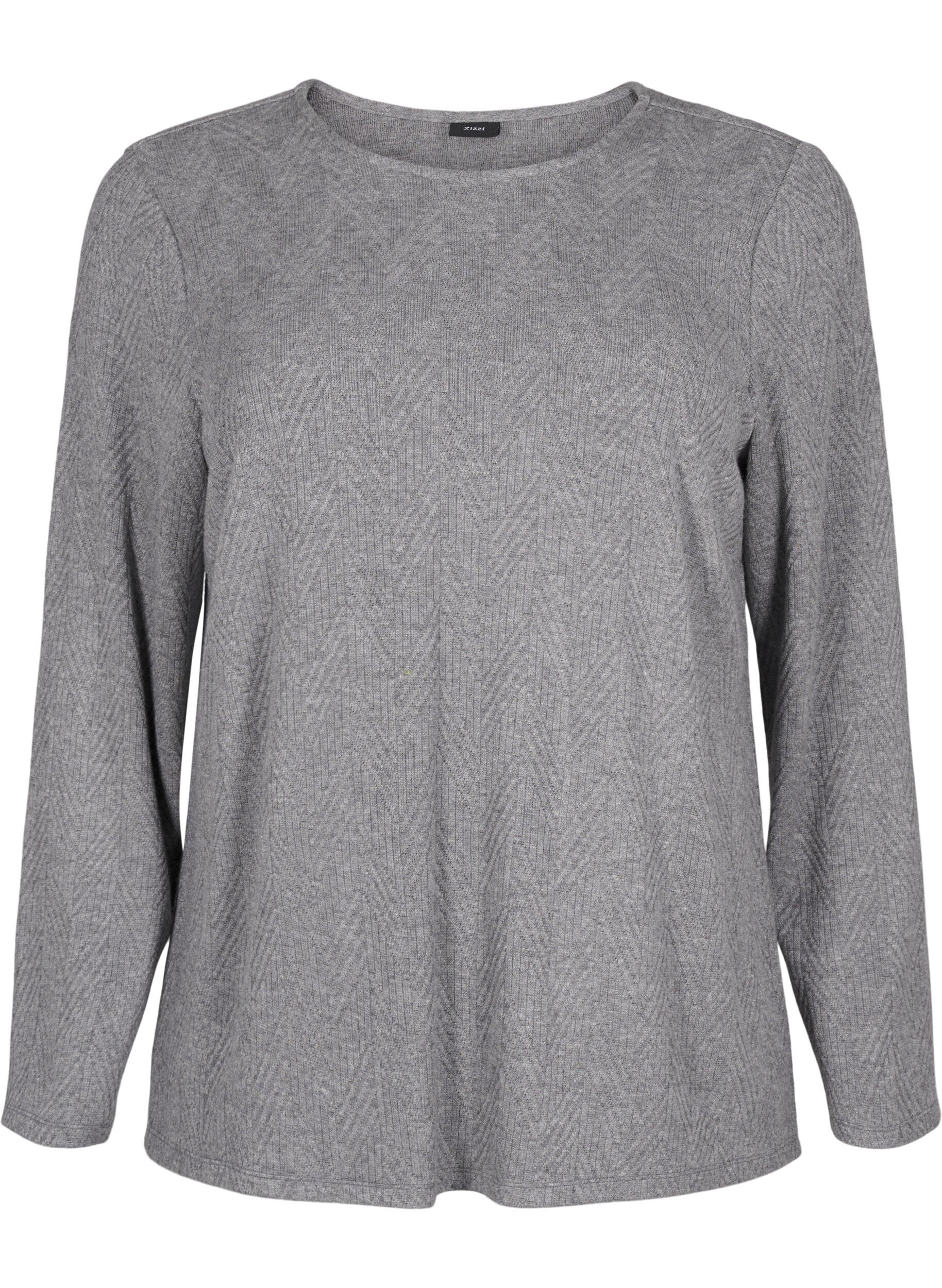 ZizziGemusterte Bluse mit langen &Auml;rmeln, Grau, Packshot image number 0